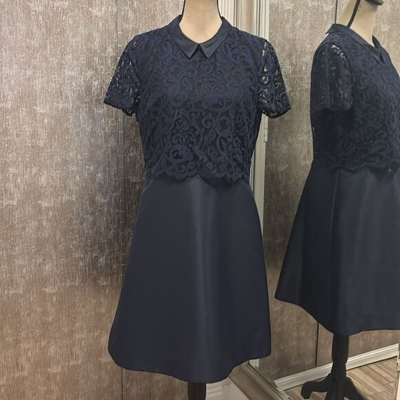 ERIN Erin Fetherston Elegant Navy Lace detailed Dress, US12 - Picture 5 of 13